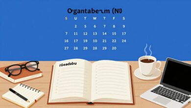 Capa ilustrativa mostrando uma agenda aberta, materiais de escritório, café e calendário para indicar organização de uma semana